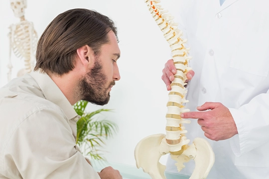 Doctor Pointing To Spine Informatively With Patient